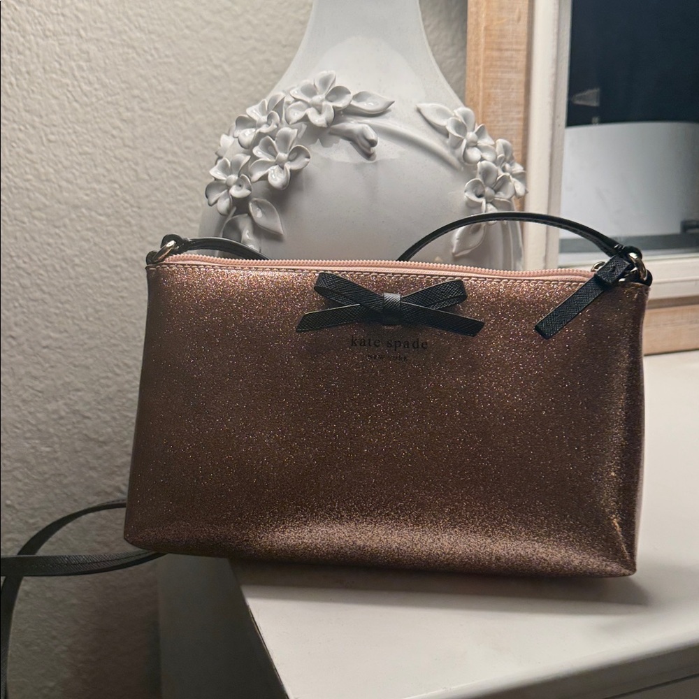 Kate Spade Metallic Bronze Bag with Black Bow